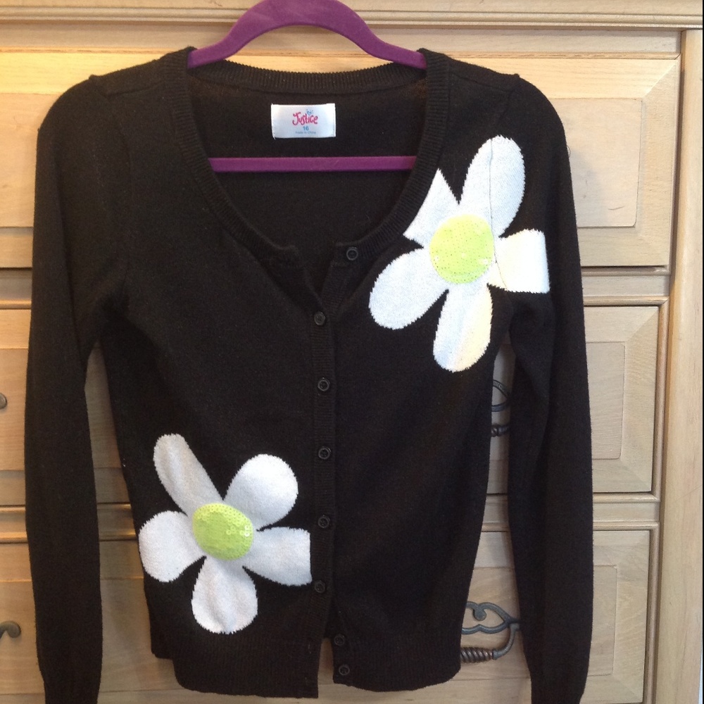 Justice Girls Black sweater/ flower applique's
